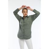 Kadın Kapaklı Çift Cepli Regular Fit %100 Pamuklu Kanvas Tunik Gömlek - Haki