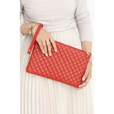 Kadın Kapitone Deri Clutch Portföy Çanta - 18*28 - Kırmızı