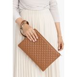 Kadın Kapitone Deri Clutch Portföy Çanta - 18*28 - Taba