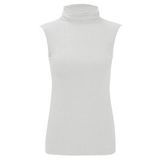 Kadın Kaplumbağa Polo Yaka Tişört Düz Esnek Kolsuz Bodycon Yelek Tişört Üst, Beyaz, M-L