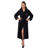 Kadın Kapşonlu Nakışlı%100 Bambu Uzun Sabahlık lacivert 2XL
