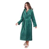 Kadın Kapşonlu Nakışlı%100 Bambu Uzun Sabahlık yeşil 2XL