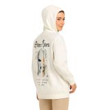 Kadın Kapşonlu Sweatshirt – Oversize Üç İplik Şardonlu Hoodie, “Other Lives” Ön & Arka Baskılı, Kanguru Cepli, Kışlık Rahat Günlük Stil - Beyaz