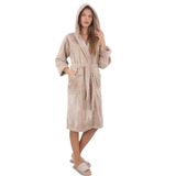 Kadın Kapşonlu%100 Bambu Kısa Sabahlık Bej 2XL