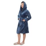 Kadın Kapşonlu%100 Bambu Kısa Sabahlık Midnight Blue 3XL