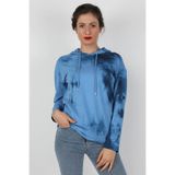 Kadın Kapüşonlu Batik Sweatshirt Mavi