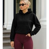Kadın Kapüşonlu Cepli Siyah Polar Sweatshirt