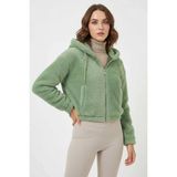 Kadın Kapüşonlu Crop Peluş Çağla Yeşili Ceket - 42