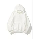 Kadın Kapüşonlu Kanguru Cepli 3 İplik Pamuklu Düz Hoodie Sweatshirt - Beyaz
