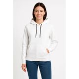 Kadın Kapüşonlu Kanguru Cepli 3 İplik Pamuklu Oversize Hoodie Sweatshirt - Beyaz