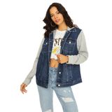 Kadın Kapüşonlu Kolları Penye Oversize Denim Ceket Blue Mavi 44