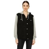 Kadın Kapüşonlu Kolları Penye Oversize Denim Ceket Siyah 40