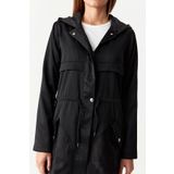 Kadın Kapüşonlu Parlak Kumaş Parka - M - Siyah