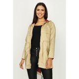 Kadın Kapüşonlu Parlak Kumaş Parka - S - Kahverengi