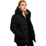 Kadın Kapüşonlu Polarlı Kürklü Su Geçirmez Rüzgara Dayanıklı Şişme Mont Kaban Parka - Siyah - 3XL