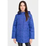 Kadın Kapüşonlu Üçgen Desenli Kısa Kapitone Mont Saks - 2XL