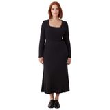 Kadın Kare Yaka A Line Kesim Uzun Kollu Örme Maxi Elbise Şık Ve Konforlu Günlük Stil Kaliteli-Siyah-2XL