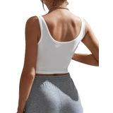 Kadın Kare Yaka Beyaz Slim Fit Crop Top Bluz (Beyaz, M)