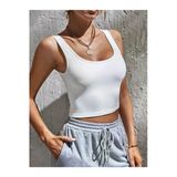 Kadın Kare Yaka Beyaz Slim Fit Crop Top Bluz