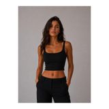 Kadın Kare Yaka Crop Atlet Kalın Askılı Basic Crop Top Slim Fit
