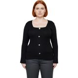Kadın Kare Yaka Düğmeli Uzun Kollu Triko Bluz Kaliteli Şık Rahat Modern Zarif Günlük_Siyah-5XL