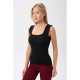 Kadın Kare Yaka Kalın Askılı Basic Fit Bluz Crop Top - Siyah - Standart