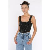 Kadın Kare Yaka Mevsimlik Crop Triko Bluz P-00002888 - Standart - Siyah