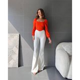 Kadın Kare Yaka Şerit Detaylı Crop Bluz