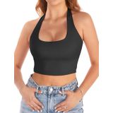 Kadın Kare Yaka Siyah Renk Crop Top Bluz (Siyah, M)