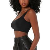 Kadın Kare Yaka Siyah Slim Fit Mini Crop Top Bluz Büstiyer (Siyah, L)