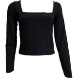 Kadın Kare Yaka Uzun Kollu Crop Bluz - 000-Siyah