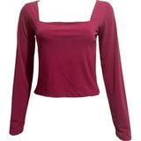 Kadın Kare Yaka Uzun Kollu Crop Bluz - 0P - Pembe