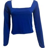 Kadın Kare Yaka Uzun Kollu Crop Bluz - 13M-Mavi