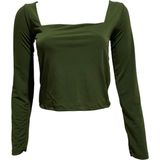 Kadın Kare Yaka Uzun Kollu Crop Bluz - M - 09H-Yeşil