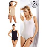 Kadın Karışık Renk 12'li Paket Kancalı Çıtçıtlı Body ELF568N262CCM12