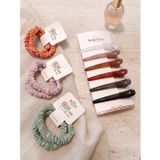 Kadın Karma Renkli Scrunchie Kumaş Lastik Toka ve 6'lı Pens Toka Hediye Seti