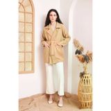 Kadın Kaşe Camel Cepli Kuşaklı Ceket Yaka Astarsız Kısa Oversize Salaş Kışlık Hırka Kaban 3296341