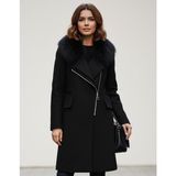 Kadın Kaşe Kışlık Kürklü Siyah Kaban - XL - Renkli