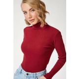 Kadın Kaşkorse Boğazlı Full Likralı Fitilli Body Kazak - Bordo