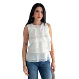 Kadın Kat Kat Volanlı Bluz – Beyaz Kolsuz Şık Yazlık Bluz, beyaz, m