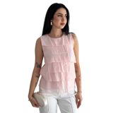 Kadın Kat Kat Volanlı Bluz – Beyaz Kolsuz Şık Yazlık Bluz, pembe, s