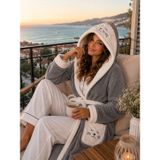 Kadın Kedi Nakışlı Kapşonlu Wellsoft Sabahlık & Peluş Sabahlık I Şapkalı I Ultra - Soft I Kapüşon