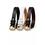 Kadın Kemer 3’lü Set (2 cm) – Gold Makara Tokalı Suni Deri İnce & Zarif Bel Kemeri – Siyah, Beyaz, Kahverengi – Elbise, Pantolon ve Ceket İçin – Her Kombine Uyumlu