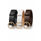 Kadın Kemer 3’lü Set (3 cm) – Yuvarlak Altın Sarısı Tokalı Bel Kemeri | Siyah, Beyaz, Kahverengi | Her Kombine Uyumlu