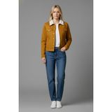 Kadın Kemer Detaylı Çift Cepli Içi Kürklü Denim Mont - 2XL - Hardal