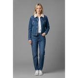 Kadın Kemer Detaylı Çift Cepli Içi Kürklü Denim Mont - Mavi
