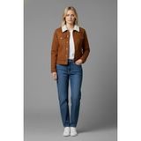 Kadın Kemer Detaylı Çift Cepli Içi Kürklü Denim Mont - S - Taba