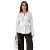 Kadın Kemer Detaylı Tokalı Gömlek – Brown Frame, beyaz, m
