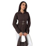Kadın Kemer Detaylı Tokalı Gömlek – Brown Frame, kahverengi, s