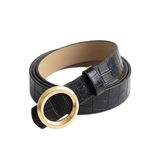 Kadın Kemer Kroko Desen Suni Deri Kemer (2.5 cm) – Siyah | Yuvarlak Pimli Gold Tokalı Zarif & Şık Bel Kemeri | Elbise, Kot ve Pantolon İçin (SİYAH)